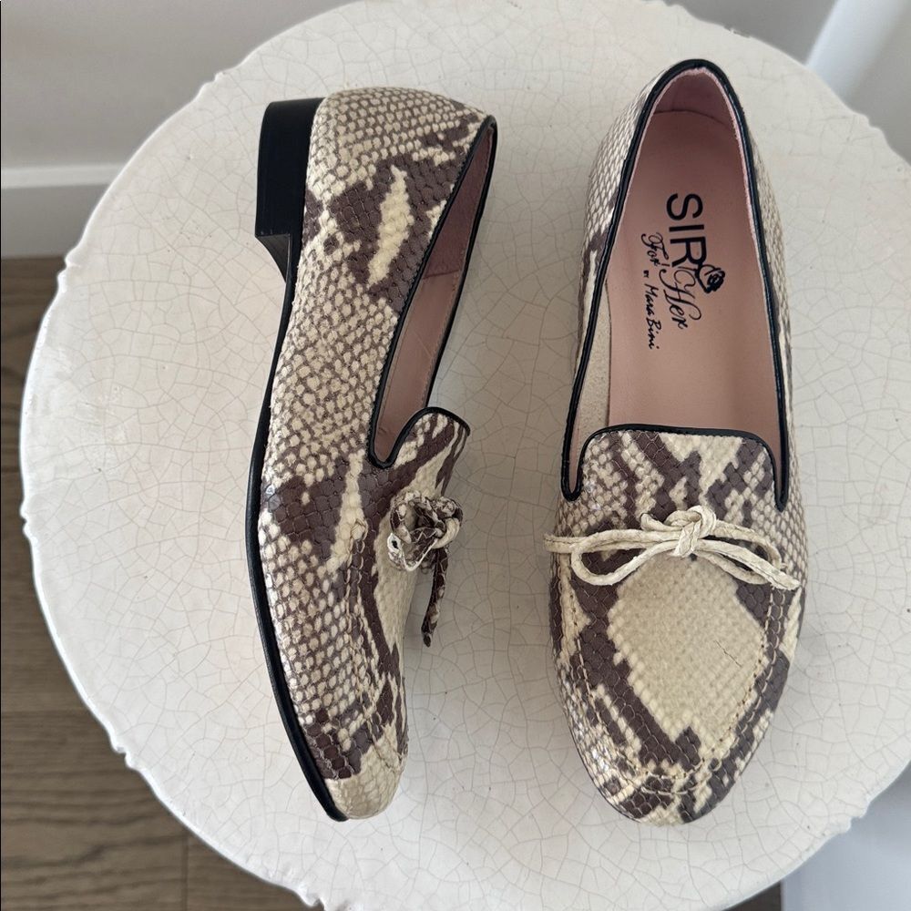 Mara Bini Women's Leather Brown and Cream Snake Print Loafers Flats Classic EU36